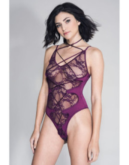 Body bordeaux design dentelle, lanières en superposition