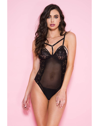 Body noir transparent avec dentelle