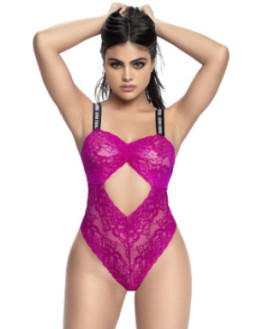 Body string en dentelle florale rose et bretelles larges élastiques 