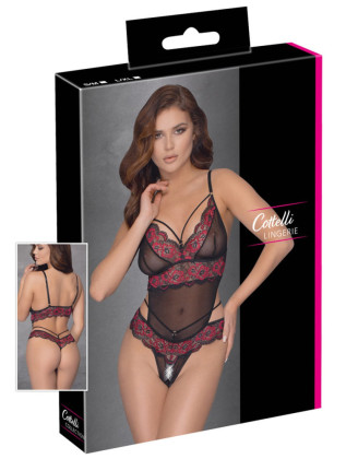 Body string en dentelle florale bicolore et résille