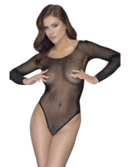 Body string à manches longues en résille avec strass