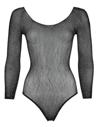 Body string à manches longues en résille avec strass