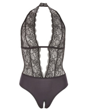 Body en dentelle noire, ouvert à l'entrejambe