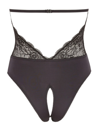 Body en dentelle noire, ouvert à l'entrejambe