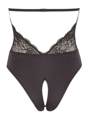 Body en dentelle noire, ouvert à l'entrejambe