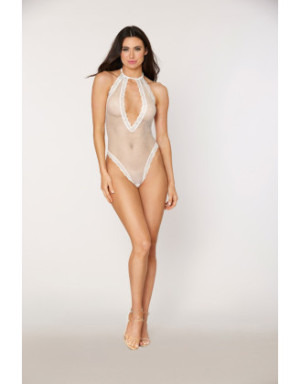 Body blanc résille et dentelle avec perles dans le dos