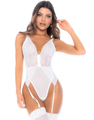 Body blanc avec jarretelles intégrées