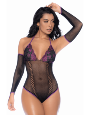 Body noir et violet et mitaines amovibles