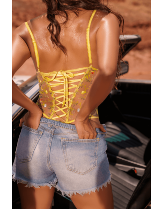 Body string jaune brodé