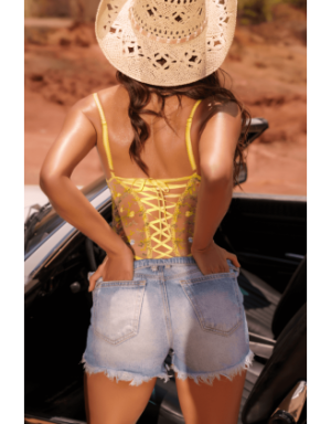 Body string jaune brodé