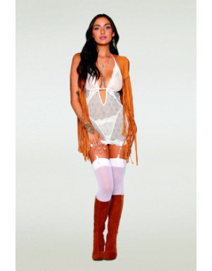 Guépière porte jarretelles blanche avec strass et string inclus