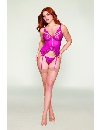 Bustier porte jarretelles rose avec string