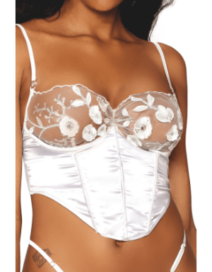 Bustier blanc avec armatures, en satin et dentelle florale