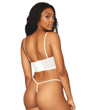 Bustier blanc avec armatures, en satin et dentelle florale