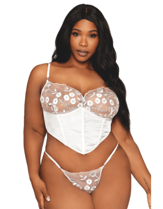 Bustier blanc avec armatures grande taille, en satin et dentelle florale