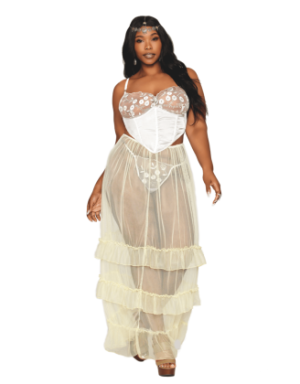 Bustier blanc avec armatures grande taille, en satin et dentelle florale
