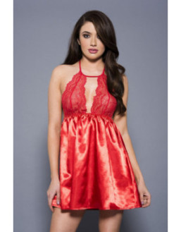 Nuisette charmeuse  satin et dentelle bordeaux
