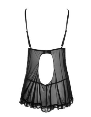 Nuisette en résille et dentelle noire avec string