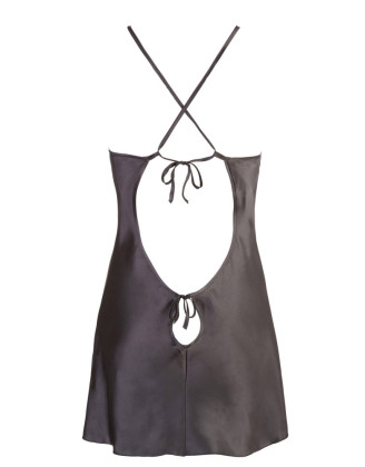 Nuisette courte en satinée noire brillante avec dos nu