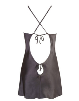 Nuisette courte en satinée noire brillante avec dos nu