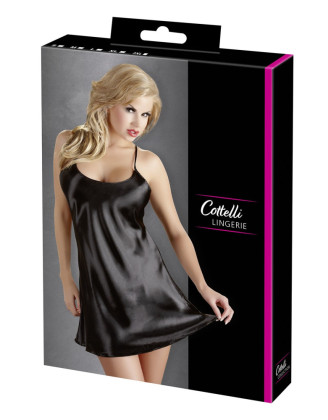 Nuisette courte en satinée noire brillante avec dos nu