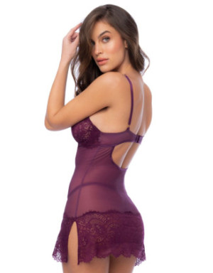 Nuisette en dentelle bordeaux et string assorti