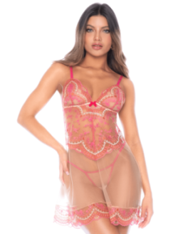 Nuisette en résille brodée avec string