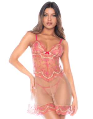 Nuisette en résille brodée avec string