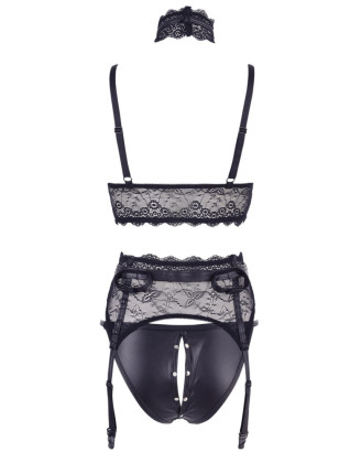 Ensemble soutien-gorge, porte jarretelles et culotte noir sexy