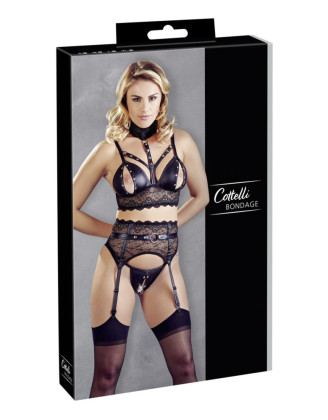 Ensemble soutien-gorge, porte jarretelles et culotte noir sexy