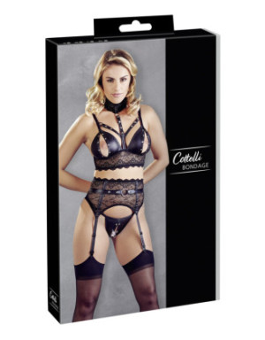 Ensemble soutien-gorge, porte jarretelles et culotte noir sexy