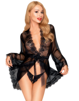 Peignoir et string assorti Noir Hypnotic power