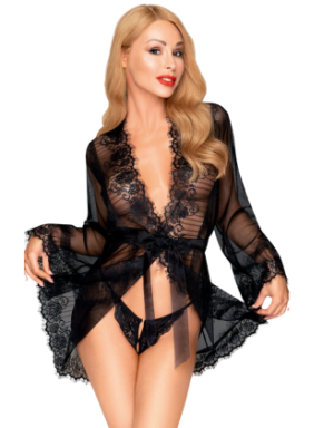 Peignoir et string assorti Noir Hypnotic power