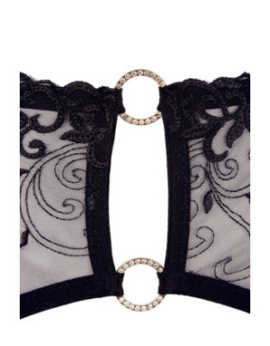 Soutien-gorge dentelle, porte-jarretelles et string ouvert noir