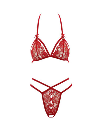 Soutien-gorge en dentelle rouge avec bonnets détachables et string