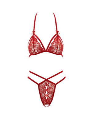 Soutien-gorge en dentelle rouge avec bonnets détachables et string