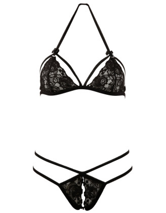 Soutien-gorge en dentelle noire avec bonnets détachables et string