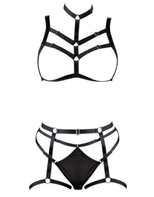 Ensemble soutien-gorge harnais et string porte-jarretelles