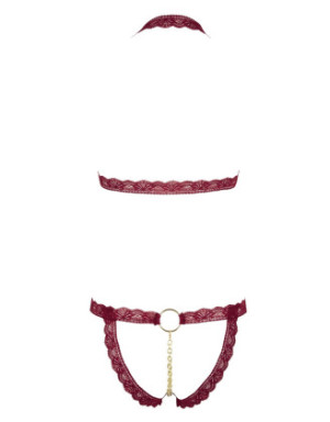 Soutien-gorge ouvert et string rouge à larges bandes sexy
