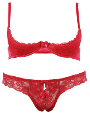 Soutien-gorge demi seins avec armatures et son string ouvert