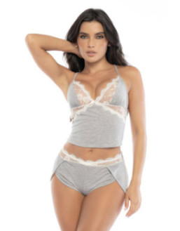 Pyjama 2 pièces, top et short en coton gris