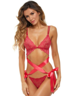 Ensemble 2 pièces dentelle rouge