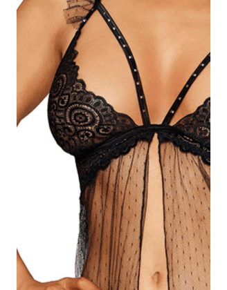 Babydoll noir et string assorti