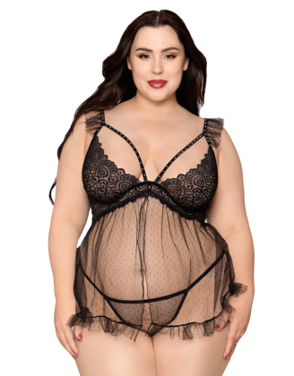 Babydoll grande taille noir et string assorti