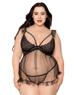 Babydoll grande taille noir et string assorti