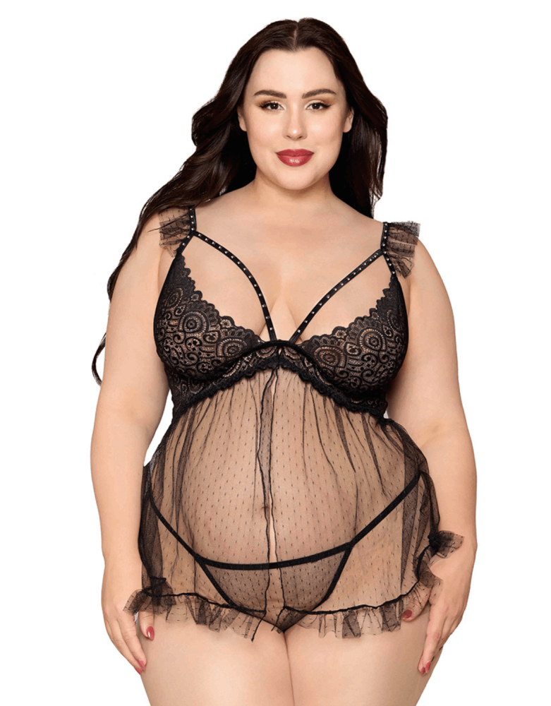 Babydoll grande taille noir et string assorti