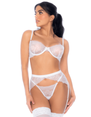 Ensemble 3 pièces en dentelle à cils blanche