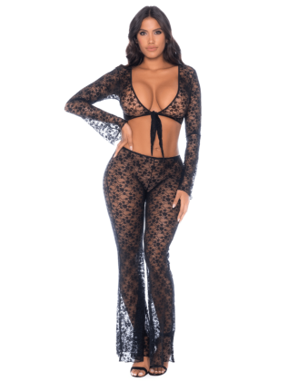Top et pantalon en dentelle florale noire