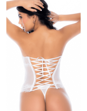 Ensemble 4 pièces blanc, bustier, string et 2 jarretières