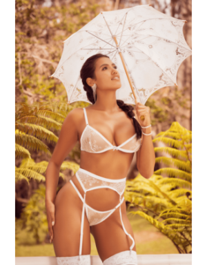 Ensemble 3 pièces en dentelle blanche avec perles